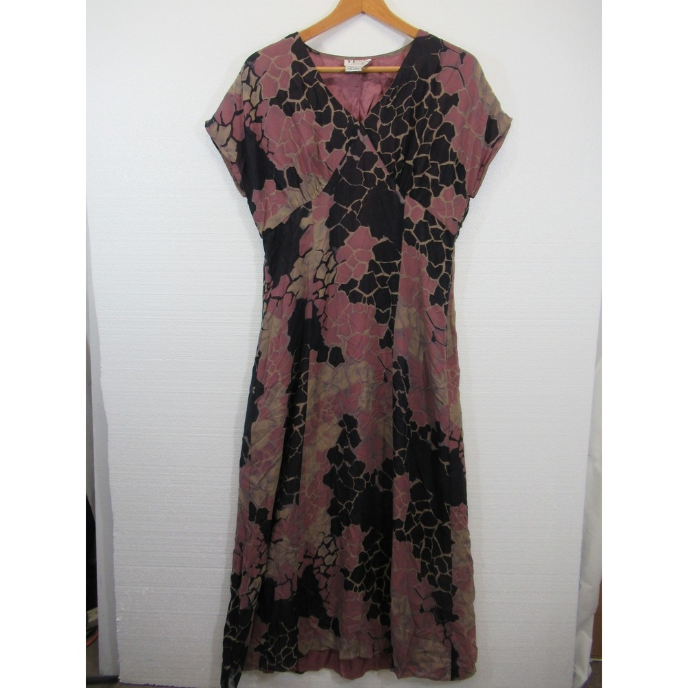 Vintage 90s Y2K Silk Babydoll Maxi Dress Women 10 Tess Cap Sleeve